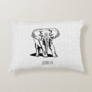 Coussins Décoratifs Dessin de ligne d'éléphant noir mignon monogramme