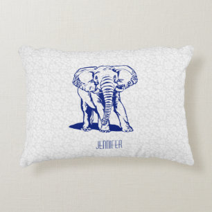 Coussins Décoratifs Dessin Monogramme Marine Blue Elephant Line