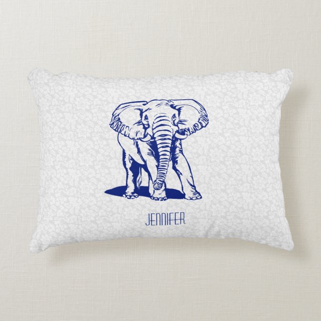 Coussins Décoratifs Dessin Monogramme Marine Blue Elephant Line (Devant)
