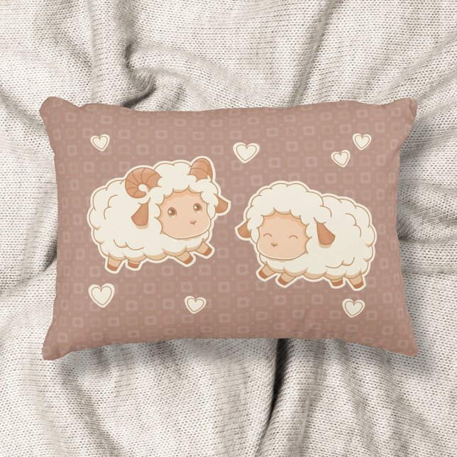 Coussins Décoratifs Deux mignons petits Motifs moutons sur Brown (Créateur téléchargé)