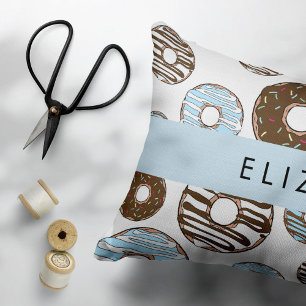 Coussins Décoratifs Donuts Bleus, Donuts Brown, Sprinkings, Votre Nom