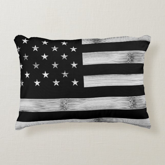Coussins Décoratifs Drapeau américain Bois rustique Noir Blanc Patriot (Devant)
