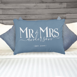 Coussins Décoratifs Dusty Blue Mr & Mrs Newlyved Couple Mariage