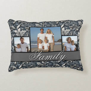 Coussins Décoratifs Elégant bleu poussiéreux argent blanc gris gris fl