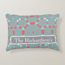 Elegant Coral Turquoise Grey Geometric Pattern 