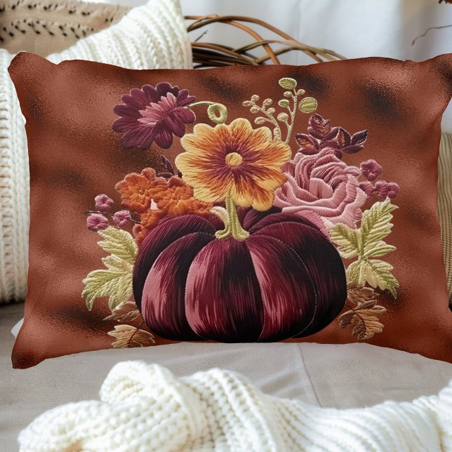 Coussins Décoratifs Elegant Fall Embroidered Pumpkin Flowers (Créateur téléchargé)