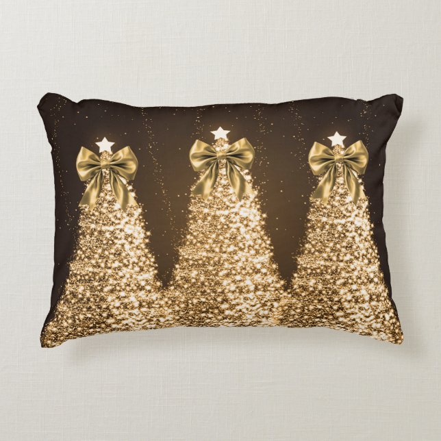 Coussins Décoratifs Elegant Gold Sparkling Christmas Trees & Bows  (Devant)