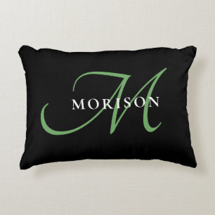 Coussins Décoratifs Élégant Monogramme moderne noir vert Script