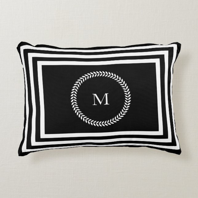 Coussins Décoratifs Élégant Monogramme noir et blanc (Devant)