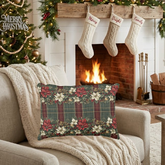 Coussins Décoratifs Élégant Plaid Bourgogne Poinsettia Noël
