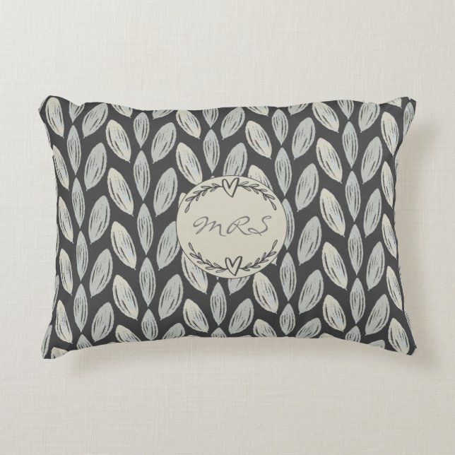 Coussins Décoratifs Élégant tressé Feuille Motif Monogramme Initiales (Devant)