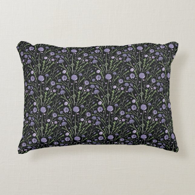 Coussins Décoratifs Elégant violet vert noir Aquarelle Fleurs (Devant)