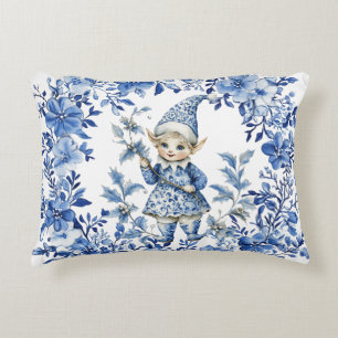 Coussins Décoratifs Elfe de Noël Floral Bleu Blanc Chinoiserie