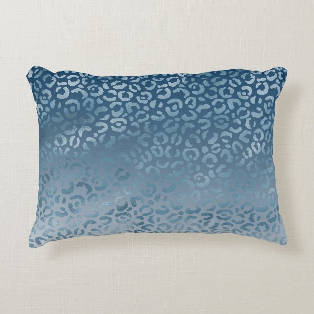 Coussins Décoratifs Empreinte de léopard Aqua Blue Navy Ombre (Devant)
