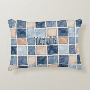 Coussins Décoratifs Fausse denim à paillettes bleues crème