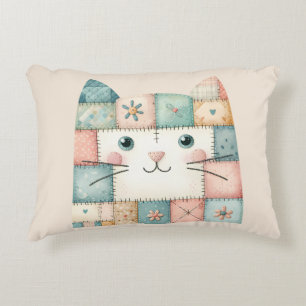 Coussins Décoratifs Fausse Maisonnette Pastel Patchwork Visage de Chat