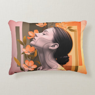 Coussins Décoratifs Femme Minimaliste au Profil avec Élégance Botaniqu
