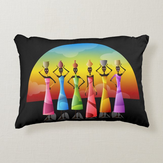 Coussins Décoratifs Femmes africaines avec poterie sur la tête (Devant)