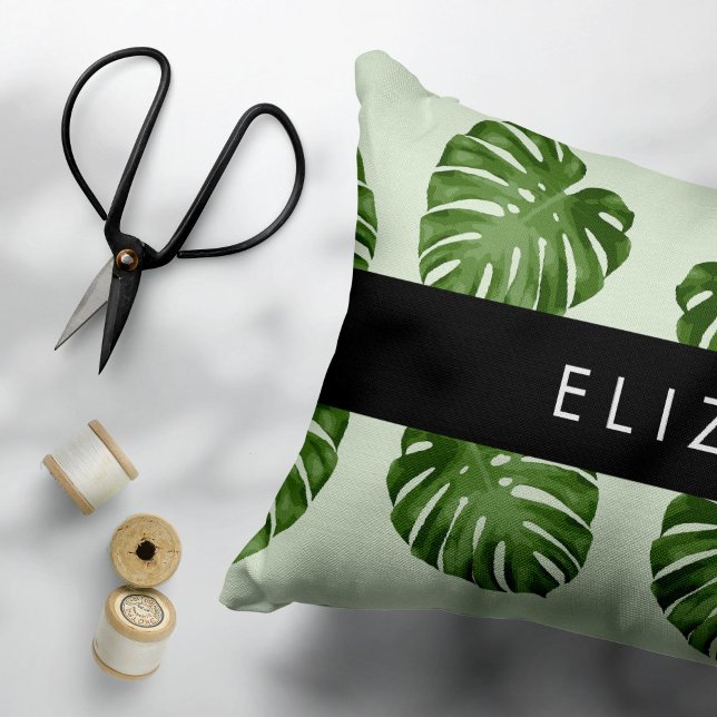 Coussins Décoratifs Feuilles de palme, Motif tropical, Votre nom (Créateur téléchargé)