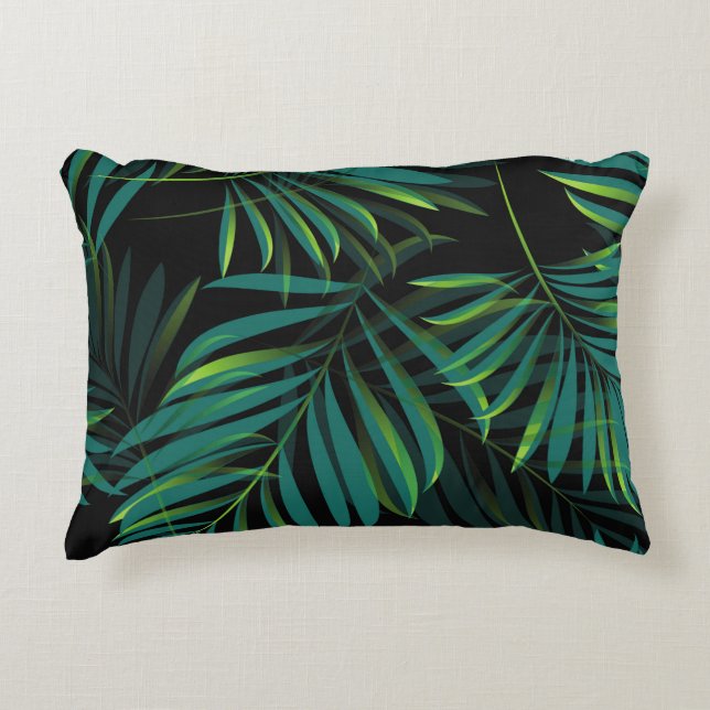 Coussins Décoratifs Feuilles de palmiers tropicaux verts. Graphique mo (Devant)