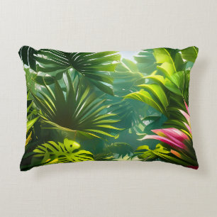 Coussins Décoratifs Feuilles tropicales colorées et fleurs d'Hibiscus