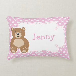 Coussins Décoratifs Fille Ours en peluche et coeurs