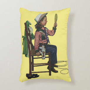 Coussins Décoratifs Fille Vintage Cowgirl Se regardant dans un miroir