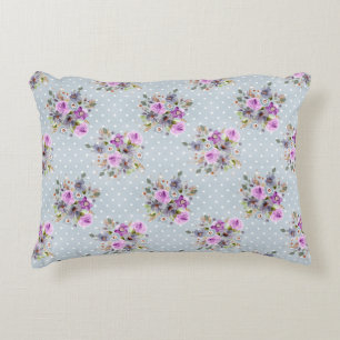 Coussins Décoratifs Fleur aquarelle violette à pois bleus et blancs 