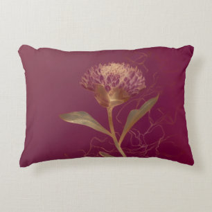 Coussins Décoratifs Fleur de Protéa dorée Bourgogne Dessin botanique