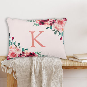 Coussins Décoratifs Fleur de rose burgundy rose aquarelle boho monogra