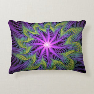 Coussins Décoratifs Fleur verte violette Art abstrait fractal moderne
