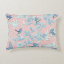 fleurs bleues et oiseau, couleur rose clair Arrièr