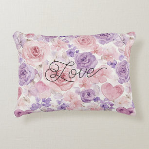 Coussins Décoratifs Fleurs Cœurs Blush Violet Rose 