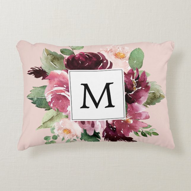 Coussins Décoratifs Fleurs d'aquarelle modernes Monogrammes (Devant)