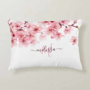 Coussins Décoratifs Fleurs de cerisier rose blanc personnalisables
