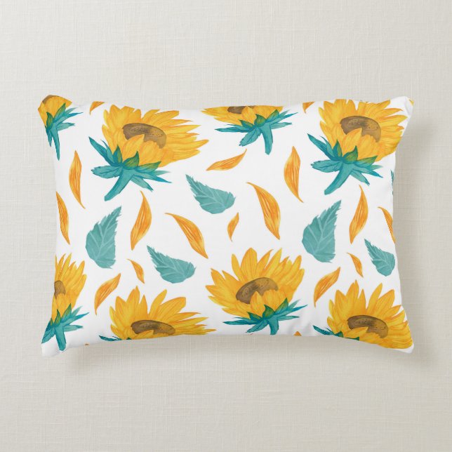 Coussins Décoratifs Fleurs de soleil d'aquarelle : Impression botaniqu (Devant)