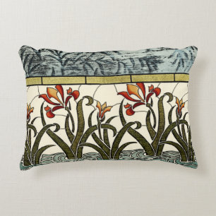 Coussins Décoratifs Fleurs en verre tendu avec bordure en tan