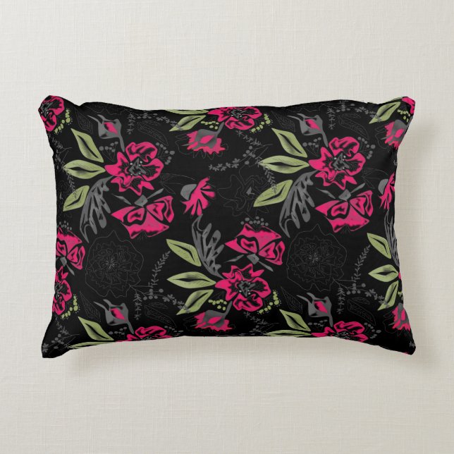 Coussins Décoratifs Fleurs roses florales vert feuille croquis (Devant)