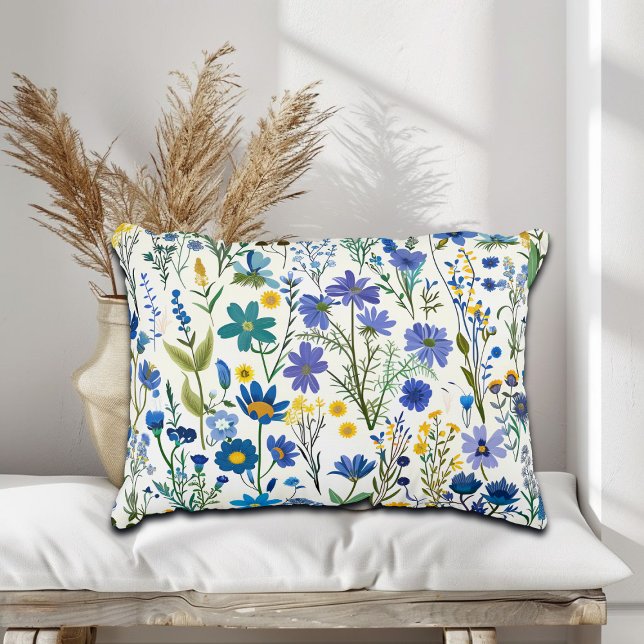 Coussins Décoratifs Fleurs sauvages de Jardin Bleu Rustique (Créateur téléchargé)