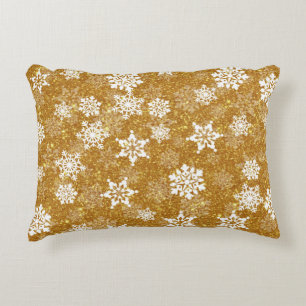 Coussins Décoratifs Flocon de neige blanc Luxueux Jaune élégant Noël