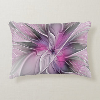 Coussins Décoratifs Floral Fractal moderne Fleur Abstraite rose gris