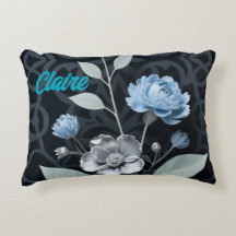 Floral hiver gelé, bleu Icy et Motif argenté R