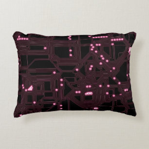 Coussins Décoratifs fond de circuit de micro-puce rose, 3d, ab