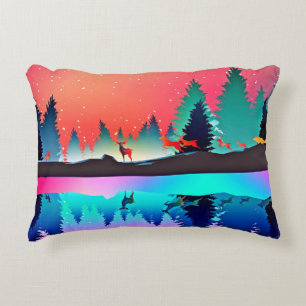 Coussins Décoratifs Forêt de cerfs aurores boréales