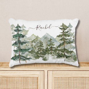 Coussins Décoratifs Forêt de pins et montagne à l'aquarelle esthétique