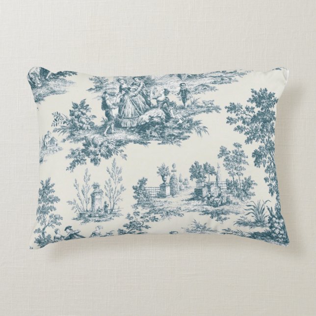 Coussins Décoratifs Français toile de jouy sage vert élégant (Devant)