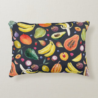 Coussins Décoratifs Fruits tropicaux : Aquarelle Motif Multifruit.