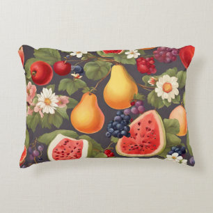 Coussins Décoratifs Fruits variés, Feuilles luxuriants et fleurs merve