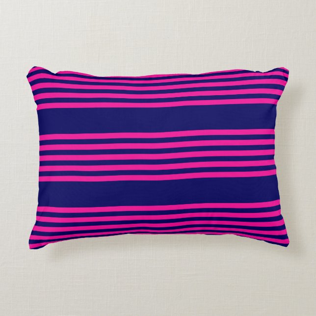 Coussins Décoratifs Fuchsia et bleu marine cinq bandes motif (Devant)
