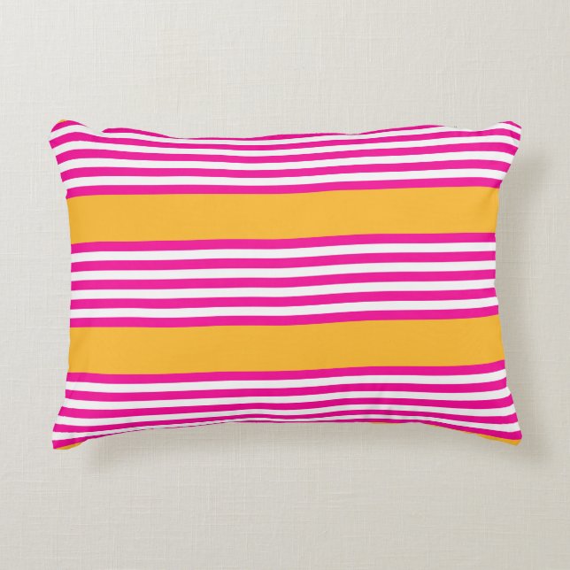 Coussins Décoratifs Fuchsia et jaune cinq bandes motif (Devant)